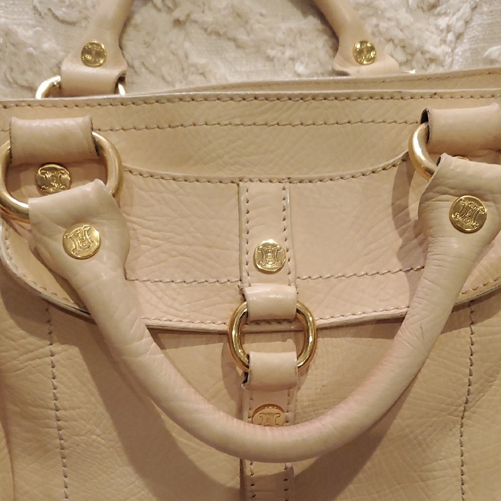 CELINE Beige Leather Satchel with Gold Accents - Picture 4 of 16